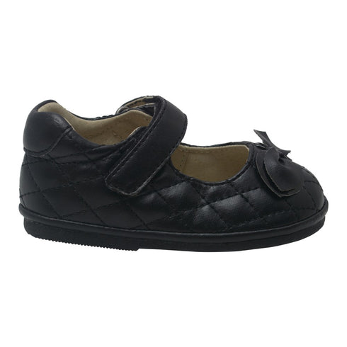 Angel Baby Girls Black Quilted Strap Bow Mary Jane Shoes 4 Baby-7 Toddler - SophiasStyle.com